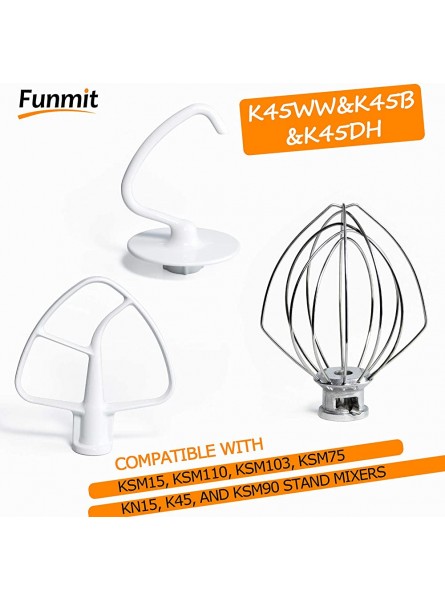 Funmit K45WW Wire Whip K45DH Dough Hook K45B Coated Flat Blade Paddle with Scraper Compatible for Kitchen-Aid Tilt-Head Stand Mixer Stainless Steel - NBDTJKJJ