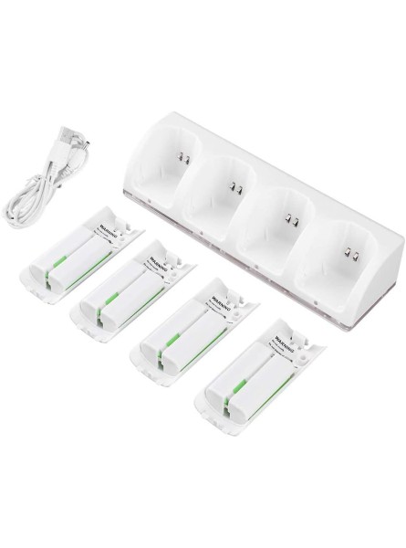 Charging Station,Charger For Wii,White 4 In 1 Charging Station Charger With 4Pcs 2800mAh Battery For Wii Wii Uremotes2800mAh Battery - HJNCEQHM