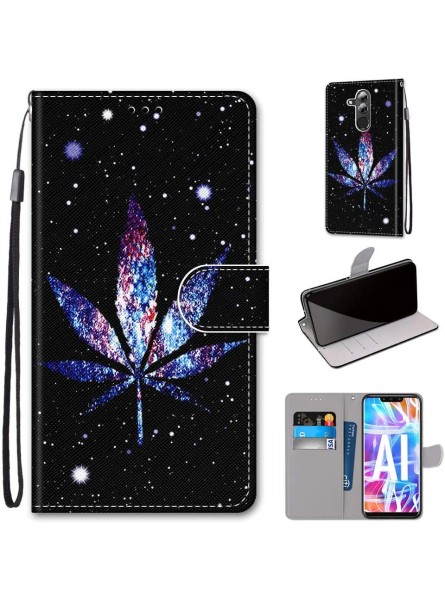 Miagon Full Body Case for Huawei Mate 20 Lite,Colorful Pattern Design PU Leather Flip Wallet Case Cover with Magnetic Closure Stand Card Slot,Night Leaf - JSGNF1N9