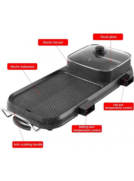 2200W 2 in 1 Electric Smokeless Grill and Hot Pot Split Easy Cleaning Dual Temperature Control Black - BDMV2DMQ