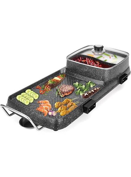 2200W 2 in 1 Electric Smokeless Grill and Hot Pot Split Easy Cleaning Dual Temperature Control Black - BDMV2DMQ