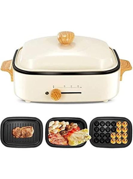 3-In-1 Indoor Electric Hot Pot 1200W Non-Stick Barbecue Frying Pan Portable Heated Small Takoyaki Maker Rice Cooker For Kitchen,White,Famous1 - KDDIK9TN