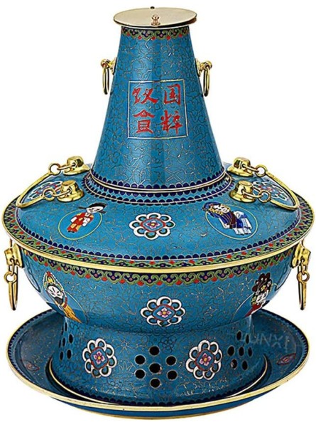 Hot Pot Large Capacity Electric Blue Charcoal Taste Of China Copper Soup Base Heating Fondue Fryers Color : Blue Size : 30 * 30 * 30cm - XLAX5NR2