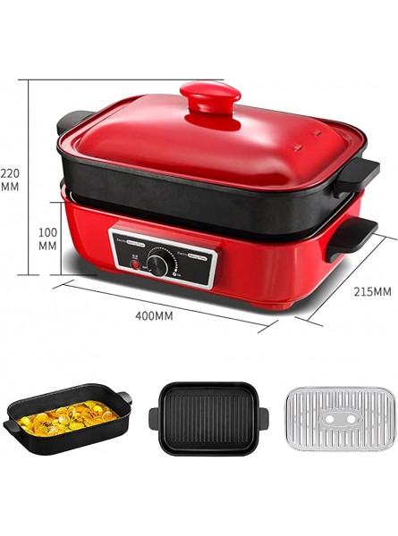 Linjolly Red Electric Grill Multi-speed Adjustment with Baking 4.5 L Hot and Stainless Steel Steaming Grid 1400 W - ZNIETAPI