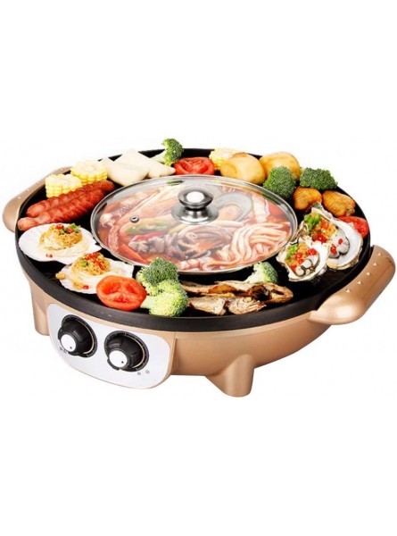 XIATIANDEDIAN Electric Korean BBQ Grill Hot Pot Tabletop Grill and Fondue Smokeless and Non-stick Integrated Cooker Pot Electric Hot Pot Electric Barbecue Electric Baking Pan,GoldRoundpot - EQEFI347