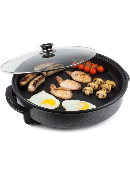 Andrew James Multi Function Cooker Electric Frying Pan Large Skillet Non Stick Pot with Glass Lid Perfect for Camping Paella Frying Breakfast Pizza Adjustable Temperature Control 42cm 1500W - QXCDHXIN