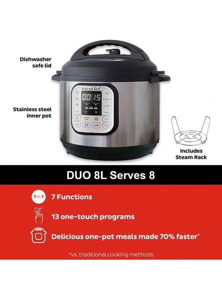 Instant Pot Duo 80 Electric Pressure Cooker. 7-in-1 Smart Cooker: Pressure Cooker Slow Cooker Rice Cooker Sauté Pan Yoghurt Maker Steamer and Food Warmer 8L - GQPNIPX7