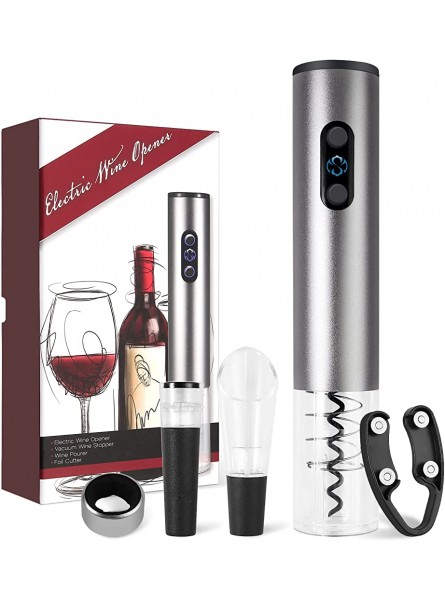 COLFULINE 5 in 1 Electric Wine Opener Set Cordless Corkscrew Electric Bottle Opener Gift Set with Wine Vacuum Stopper Foil Cutter Wine Ring Wine Aerator Pourer for Wine Lovers - RAXM5XKX