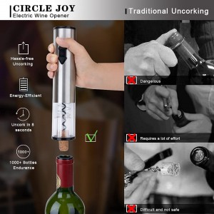 Electric Wine Bottle Opener 4 in 1 Metal Set Stainless Steel Aluminum Foil Cutter Vacuum Plug and Wine Foamer Pourer Wine OpenerSet Complimentary Battery - PDUIGB62