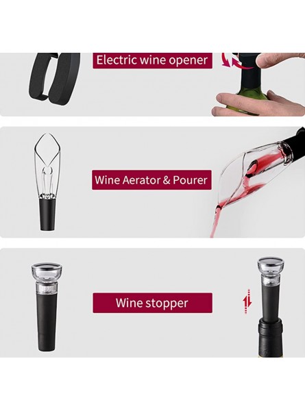 Electric Wine Bottle Opener with Charging Base Powered Cork Remover Gift Set,4 AA Battery Powered echargeable Automatic Wine Bottle Corkscrew with Foil Cutter,Pouring Decanter,Vacuum Stopper - BVQY9M23