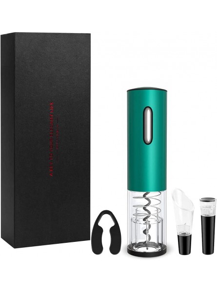 Electric Wine Opener Gift Set Automatic Electric Wine Bottle Opener With Foil Cutter Wine Stopper Wine Pour and USB Charging Cable Green - DCAMITJT
