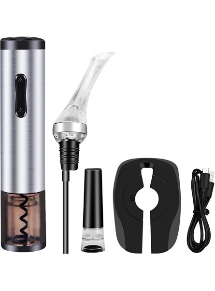 Electric Wine Opener Set Rechargeable Wine Bottle Opener Cordless Automatic Corkscrew Opener with Wine Foil Cutter Wine Aerator Vacuum Stopper & USB Charging Cable - IIVZQ1SR