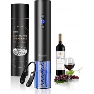 Quntis Electric Wine Bottle Opener with Foil Cutter Automatic Battery Powered Bottle Corkscrew Opener with LED Light Cabon Steel with Teflon Housewarming Christmas Thanksgiving Wine Lover Gift Set - RGNYSKK3