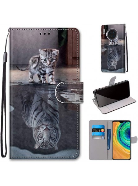 Miagon Full Body Case for Huawei Mate 30,Colorful Pattern Design PU Leather Flip Wallet Case Cover with Magnetic Closure Stand Card Slot,Cat Tiger - JULCTAXA