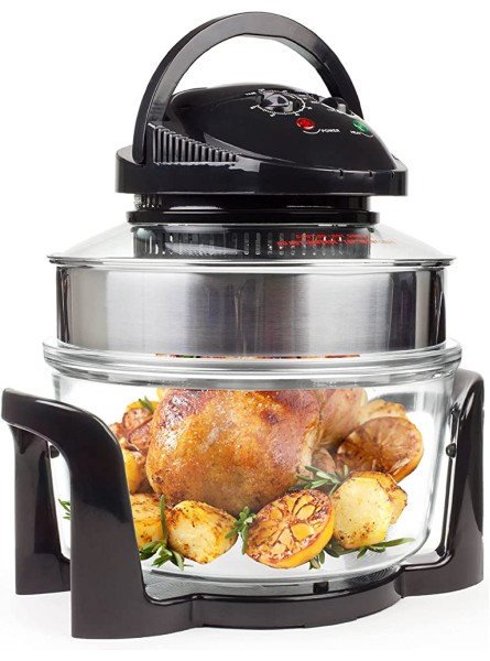 Andrew James Premium Halogen Oven with Spare Bulb 1400W with Accessories Self Clean Function & Recipes | 12 17L Cooker & Lid | Adjustable Temp & Timer | Incl. 5L Extender Ring Rack Tray Black - UBTYMR3R