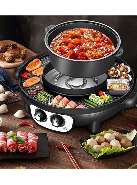 Electric Grill Pan With Hot Pot， 2200W Bbq Hot Pot Multi-Function Household Dual-Use Separable Electric Barbecue Hot Pot Smokeless Non-Stick Electric Barbecue Grill Baking Pan，Black Useful - WMPM5XVY