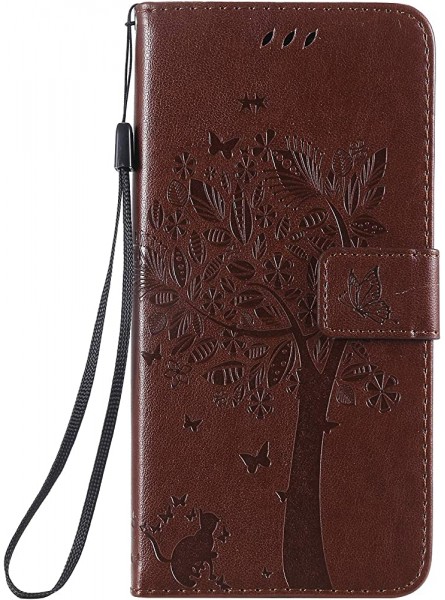 Miagon for Samsung Galaxy A10 Embossed Case,PU Leather Wallet Notebook Tree Cat Butterfly Design Cover with Kickstand Card Holder and ID Slot Slim Flip Full Protective Case - ZXQM53BN