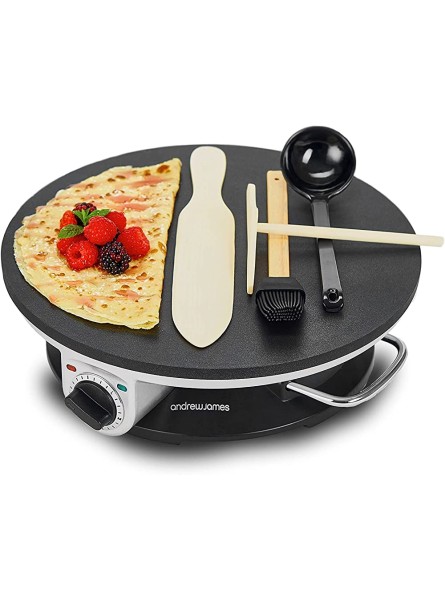 Andrew James Crepe and Pancake Maker | 33cm 13 Inch Non-Stick Electric Hotplate for Pancakes | Includes Four Crepe Making Tools | 1200W Temperature and Thermostatic Control - QCVWUBH7