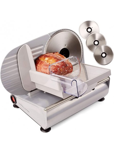 Andrew James Meat Deli Slicer Electric Cutter for Bread Meat Cheese & Other Food | 3 Interchangeable Blades | Plastic Pusher Blade Guard | Non-Slip Feet | 150W - MBRZXPHM