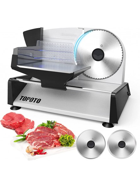 Electric Meat Slicer TOPOTO Deli Food Slicer Home Use 2 19CM Stainless Steel Blades 0-15mm Adjustable Thickness Slicing Machine 180W Powerful Kitchen Slicers for Meat Beef Cheese Ham Bread Veg - KLUE3FIE