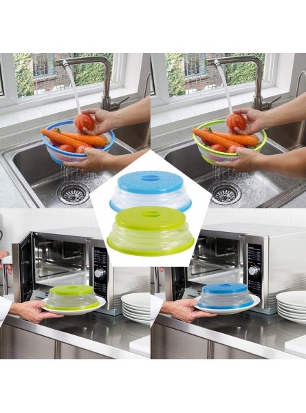 BESTZY 2PCS Collapsible Plastic Microwave Plate Cover Food Splatter Guard Colander Strainer with Steam Vents for Fruit Vegetables Green and Blue - UTZM7H7I