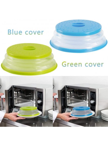 BESTZY 2PCS Collapsible Plastic Microwave Plate Cover Food Splatter Guard Colander Strainer with Steam Vents for Fruit Vegetables Green and Blue - UTZM7H7I
