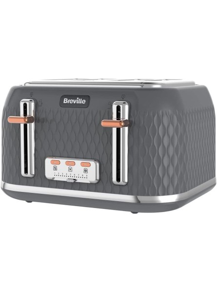 Breville VTT912 Curve Graphite 4 Slice Toaster High Lift Variable Browning Control Variable Width Slots Defrost Reheat Cancel Settings Granite Grey - FPPU2KOS