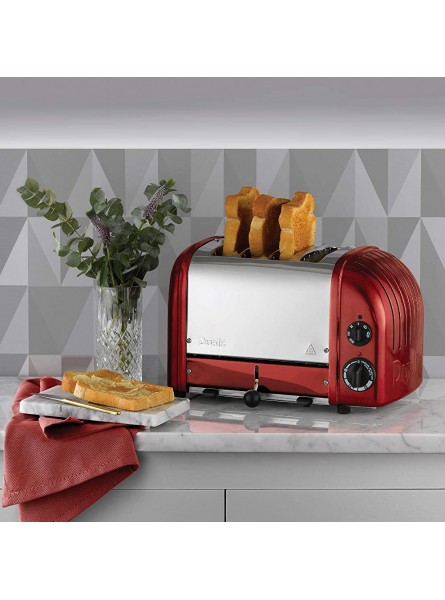 Dualit Classic 4 Slice Vario Toaster | Stainless Steel Hand Built in The UK | Replaceable Proheat Elements | Heat Two or Four Slots Defrost Bread Mechanical Timer | Replaceable Parts | Red 40353 - SLBM3P0D