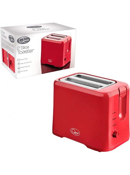 Quest 34299 2 Slice Toaster Variable Browning Control Reheat and Defrost Crumb Tray and Cord Storage Red - IJPJV6EK