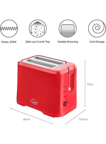Quest 34299 2 Slice Toaster Variable Browning Control Reheat and Defrost Crumb Tray and Cord Storage Red - IJPJV6EK