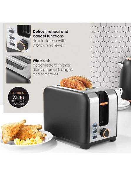 Salter EK4536NERO Nero 2 Slice Toaster Defrost Reheat & Cancel Functions 7 Levels of Browning Control Wide Slots for Thicker Slices Bagels & Teacakes 930W Removable Crumb Tray Black Copper - PTLX3F70