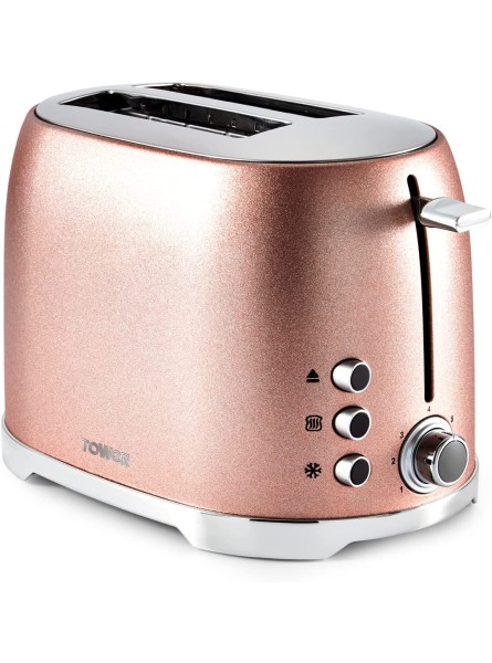 Tower Glitz T20029BP 2 Slice Metal Toaster with Adjustable Browning Control Defrost and Reheat Settings Pink - OZZDNYME