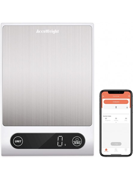 ACCUWEIGHT 795 Smart Food Scales with APP Calorie tracking & Nutrition Analysis Waterproof Digital Kitchen Scales Weight Grams and Oz Food Weighing Scale for Baking Cooking Weight Loss 5kg 11lbs - GOVFSKBF