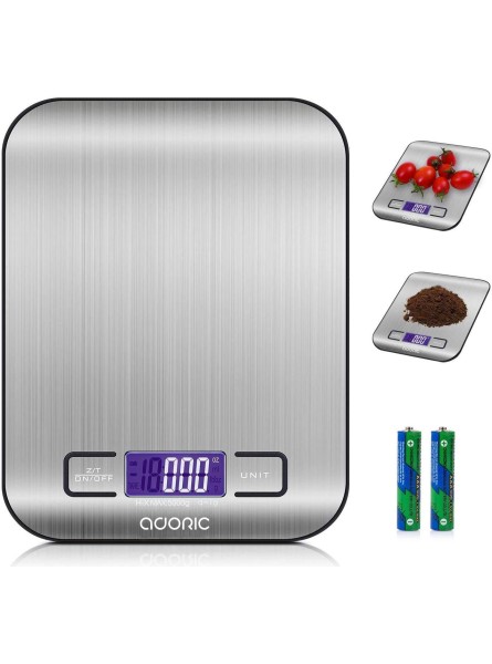 ADORIC Digital Kitchen Scales Professional Electronic Scales with LCD Display Incredible Precision up to 1 g 5 kg Maximum Weight Silver - XDLB6M6S