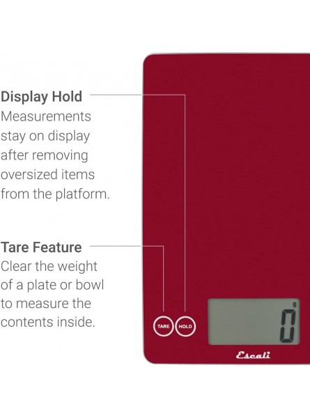 Escali Arti Glass Food Scale Digital Countertop Kitchen Baking and Cooking Scale with Nutrition and Calorie Counter 15-Pound Capacity 9 x 6.5 x .75 Rio Red - OFYED3OJ