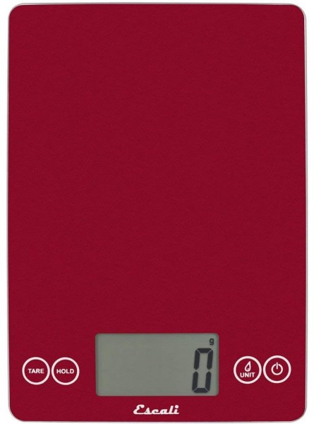 Escali Arti Glass Food Scale Digital Countertop Kitchen Baking and Cooking Scale with Nutrition and Calorie Counter 15-Pound Capacity 9" x 6.5" x .75" Rio Red - OFYED3OJ