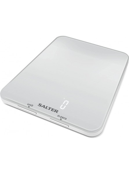 Salter 1180 WHDR Phantom Electronic Kitchen Scale 5 KG Maximum Capacity Hidden until Lit Easy Read Display Large Ultra Slim Glass Platform Add & Weigh Functions Measures Liquids Ghost White - RPDKV6EF