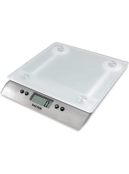 Salter 1242 WHDR Frosted Toughened Glass Electronic Kitchen Scale XL Max Capacity 10 KG Easy Read LCD Display Add & Weigh Function Measures Liquids in ml fl.oz Metric Imperial 15 Year Guarantee - GEZGM65R