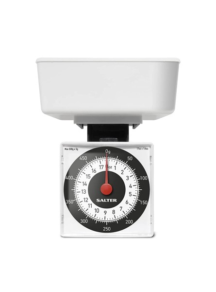 Salter Dietary Mechanical Kitchen Scales 500g Capacity Weigh in 5g Increments for Precise Portion Control Scale Fits Inside Pan Compact + Ideal for Travel No Batteries Required White - CKLTA4SO