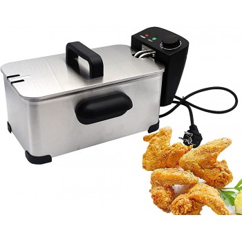3.5L Electric Deep Fryer with Lid Stainless Steel Deep Fat Fryer with Adjustable Temperature Control Chip Fryer Non-Stick Tank Removable Oil Basket Easy Clean 2000W - GKDW6H2K