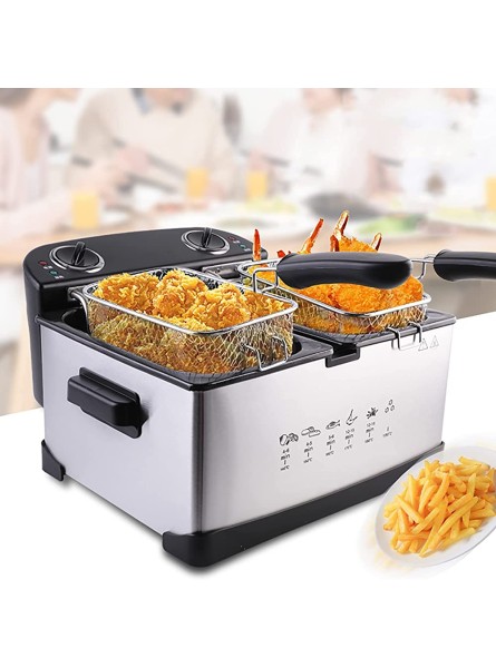 6L Deep Fryer Commercial Deep Fat Fryer Stainless Steel Chip Fryer Countertop Adjustable Temperature Control with Removable Tank Basket Lid for Home Restaurant 1400W - XGBKJSQP