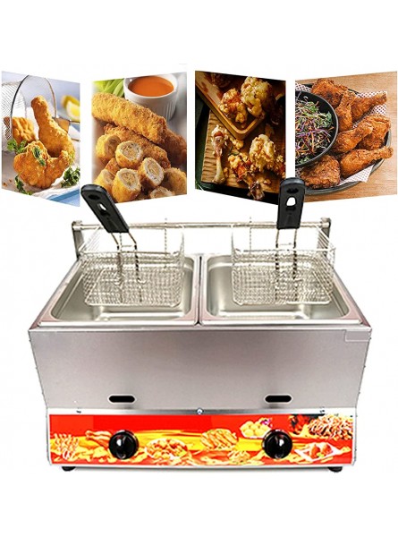 Double-cylinder Gas Deep Fryer Professional Stainless Steel Gas Fryer Adjustable Firepower 22L Large Capacity 304 Food Grade Stainless Steel Easy Clean Natural Gas Liquefied Petrol - EAXWUS7M