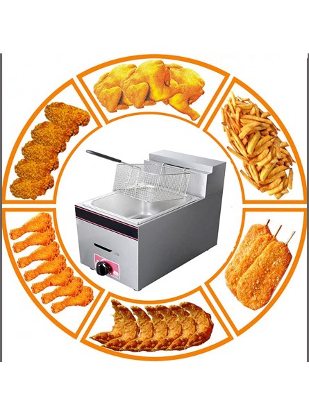 Gas Fryer 10L Large Capacity Countertop Professional Deep Fryer with Removable Baskets and Lid Adjustable Firepower Stainless Steel Easy Clean LPG - QESSA6AH