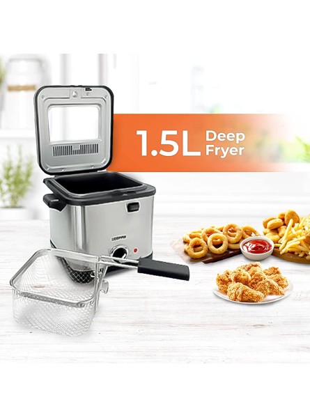 Geepas Deep Fat Fryer 900W | 1.5L Stainless Steel Fryer with Viewing Window | Easy Clean Non-Stick Oil Tank | Adjustable Temperature Control with Overheating Protection | 2 Years Warranty Silver - ONCRVND6