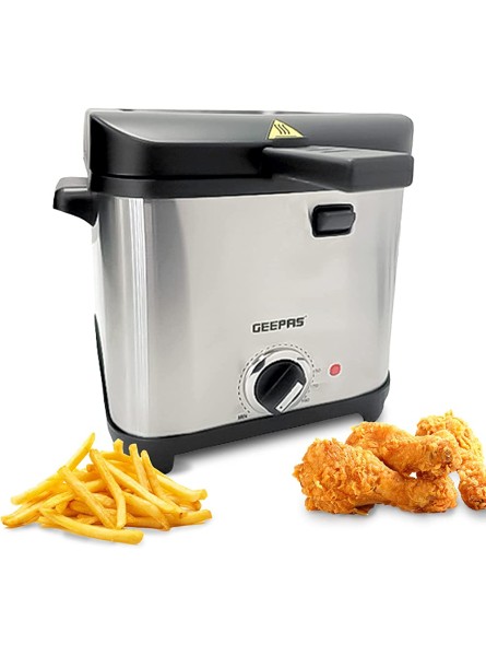 Geepas Deep Fat Fryer 900W | 1.5L Stainless Steel Fryer with Viewing Window | Easy Clean Non-Stick Oil Tank | Adjustable Temperature Control with Overheating Protection | 2 Years Warranty Silver - ONCRVND6